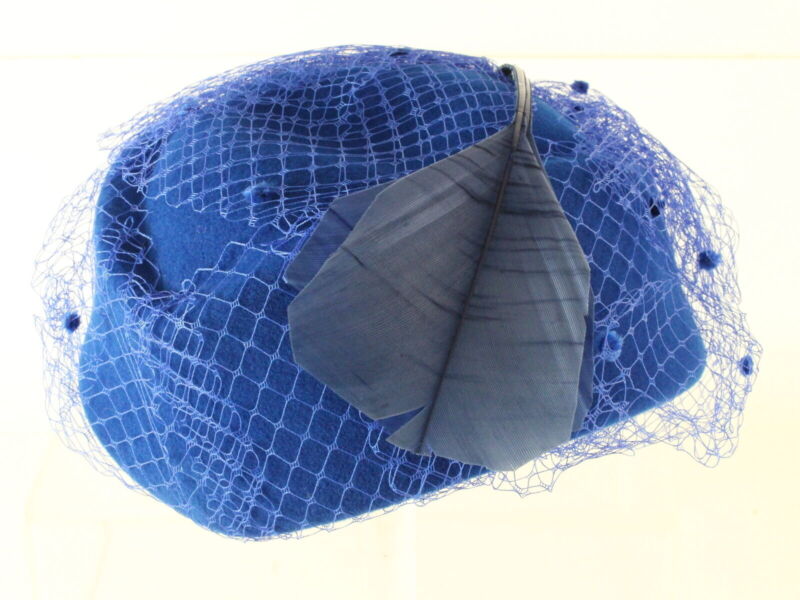 Mr John Classic Ladies Boutique Royal Blue Wool Felt Cap W/ Mesh And Feather