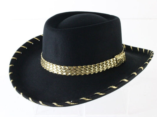 Fiesta Hat Waterproof Black Wool Felt Cowboy Cowgirl Hat Gold Band MULTIPLE SIZE