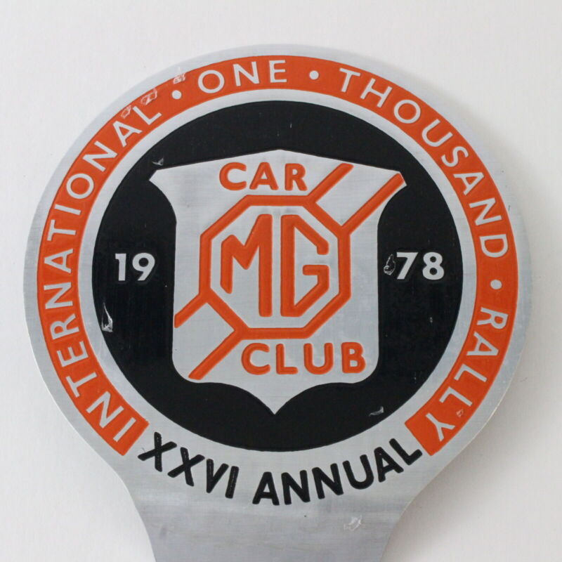 International One Thousand XXVI Rally MG Car Club 1978 4.75" Metal Badge Emblem